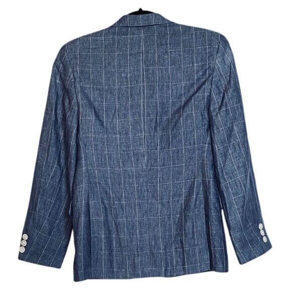 Michael Kors Blue Windowpane Linen Blazer Womens 14R Tailored Fully Lined 2 Butt - Picture 2 of 11